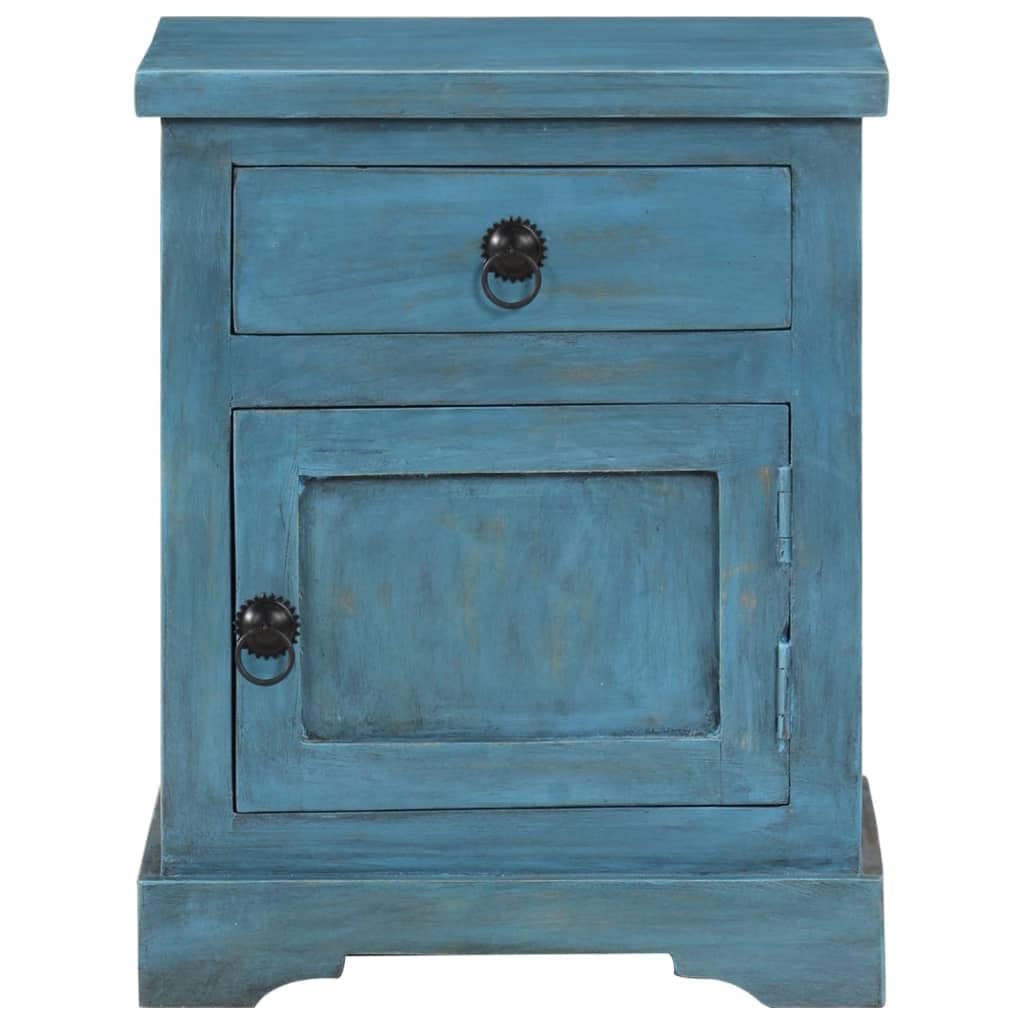 vidaXL Bedside Table - Nightstand with Storage - Solid Mango Wood - Blue - 15.7"x11.8"x19.7" - Vintage Style - Bedroom/Office/Living Room